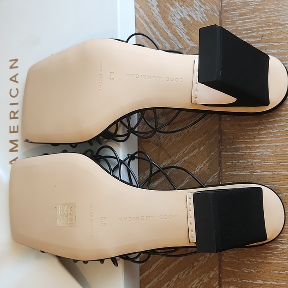 NIB Good American Knotted Strapy Heeled Mules Slides in Black - Picture 5 of 5